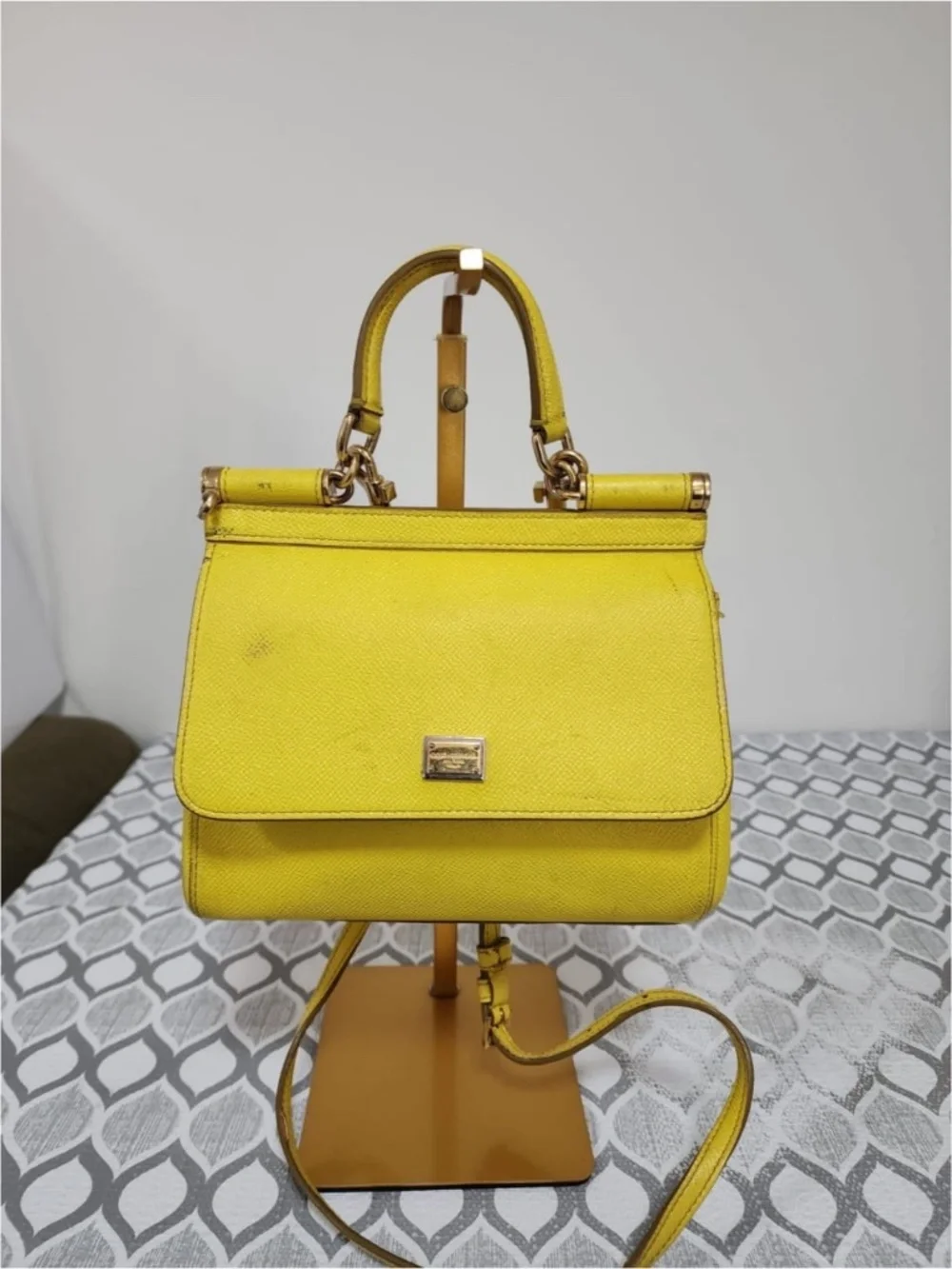 Authentic DOLCE & GABBANA Dauphine Small Miss Sicily Satchel Bag Yellow